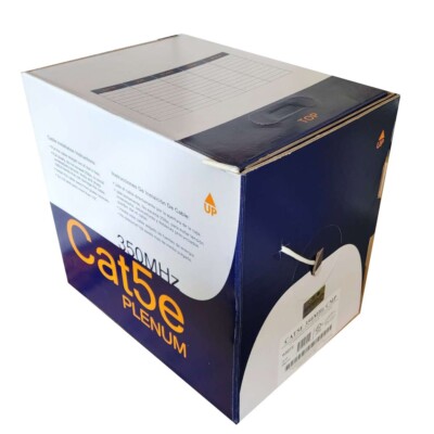 Cat5e Plenum Cable 1000ft (CMP) 24AWG 350MHz UTP Solid Bare Copper Conductor, UL