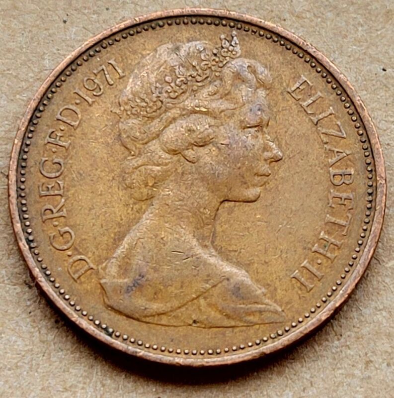 Two New Pence 1971 UK GB Elizabeth II Coin 