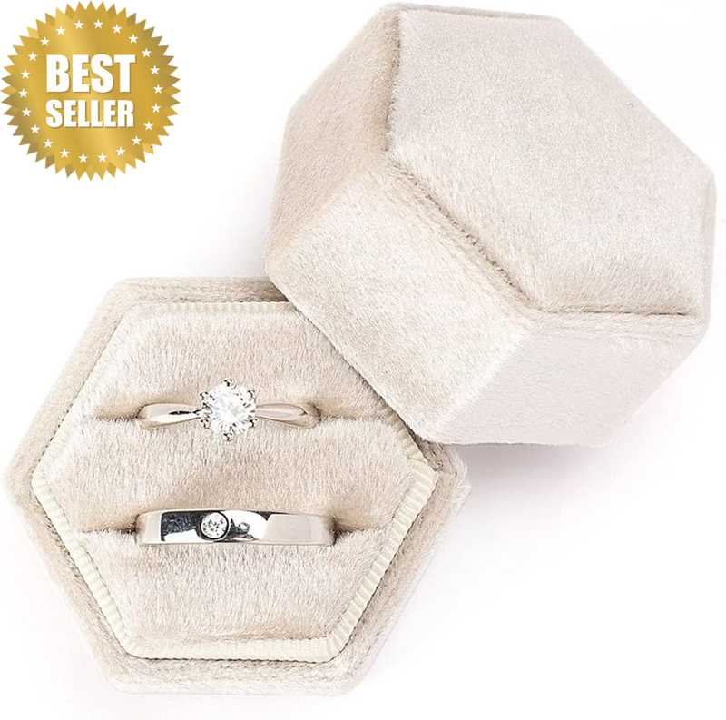 Velvet Jewelry Ring Box Double Ring Display Holder with Detachable Lid for Propo