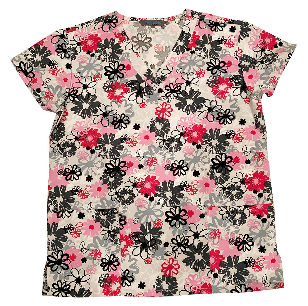 

Женские медицинские скраб-топы из микрофибры с лентой с розовыми цветами, размер, Многоцветный