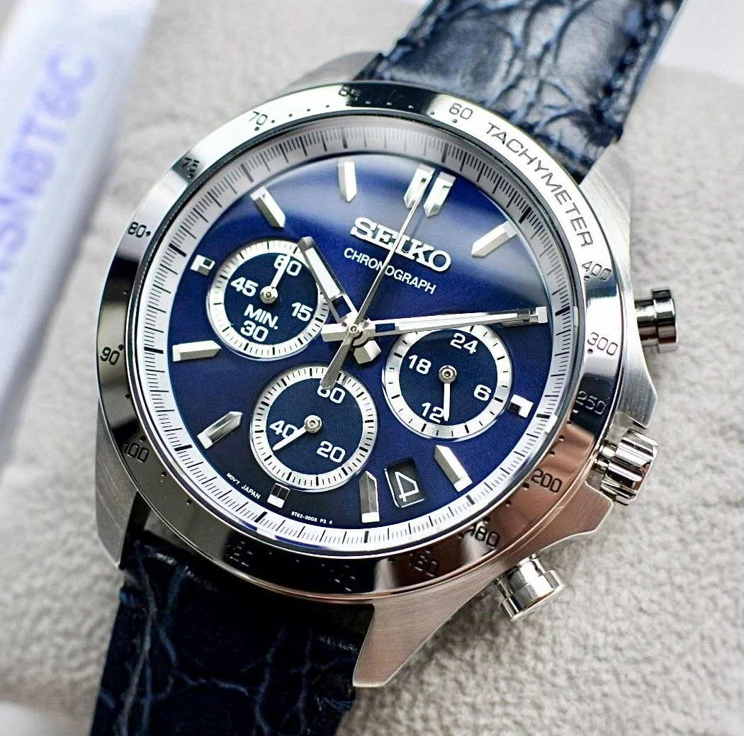 Seiko Spirit SBTR019 Chronograph Blue Dial Leather Band Men's