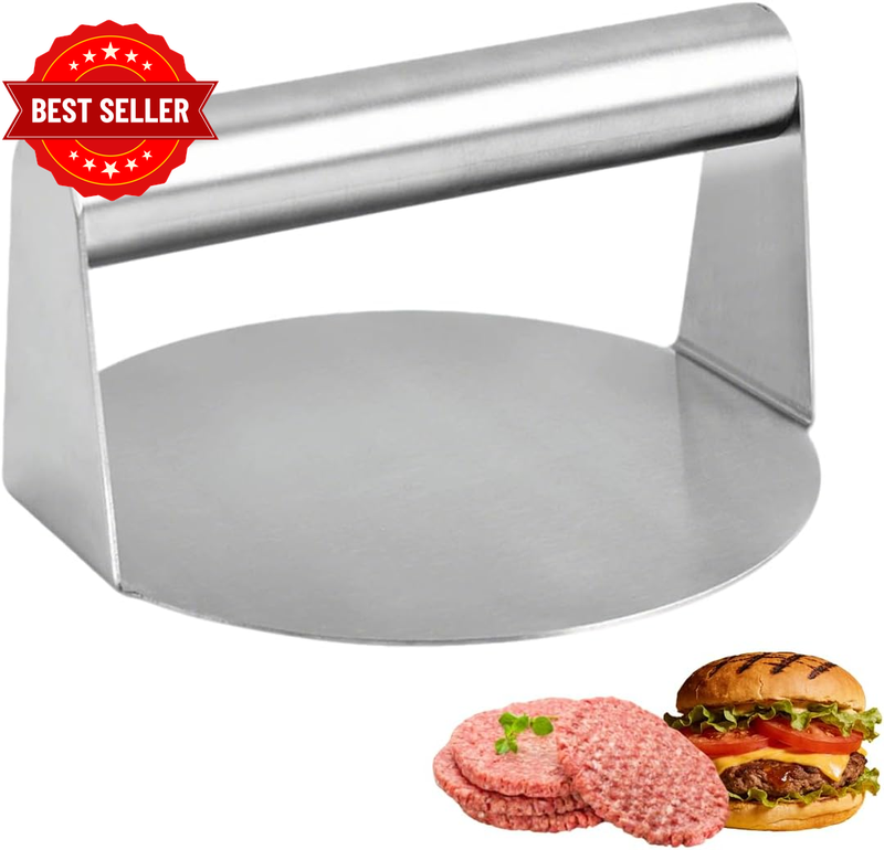 Stainless Steel Burger Press, round Flat Smasher No Ridges, Smooth Hamburger Pre
