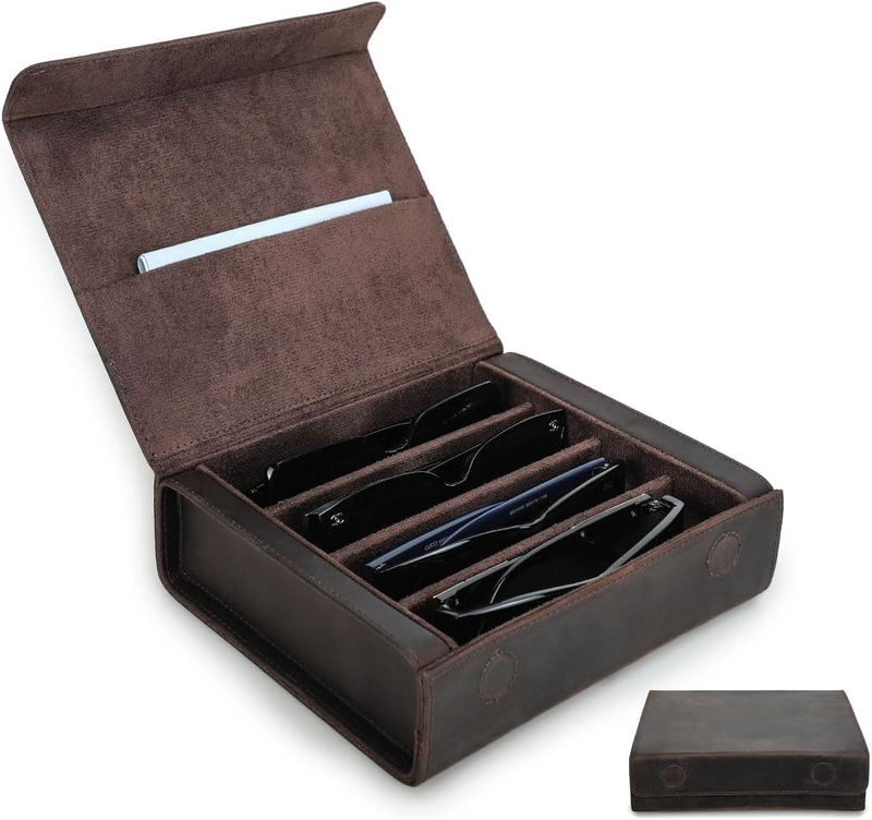for 4 Sunglasses Genuine Leather Glasses Storage Box Collection Case Jewellery S
