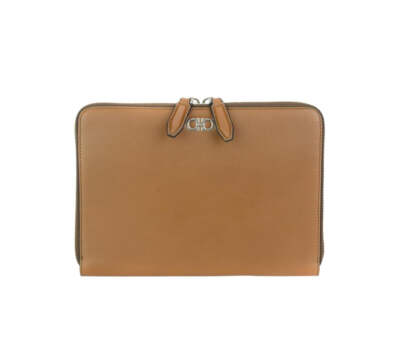 Pre-owned Ferragamo Salvatore  Gancio Men's 686773 Brown Zippered Continental Wallet $980