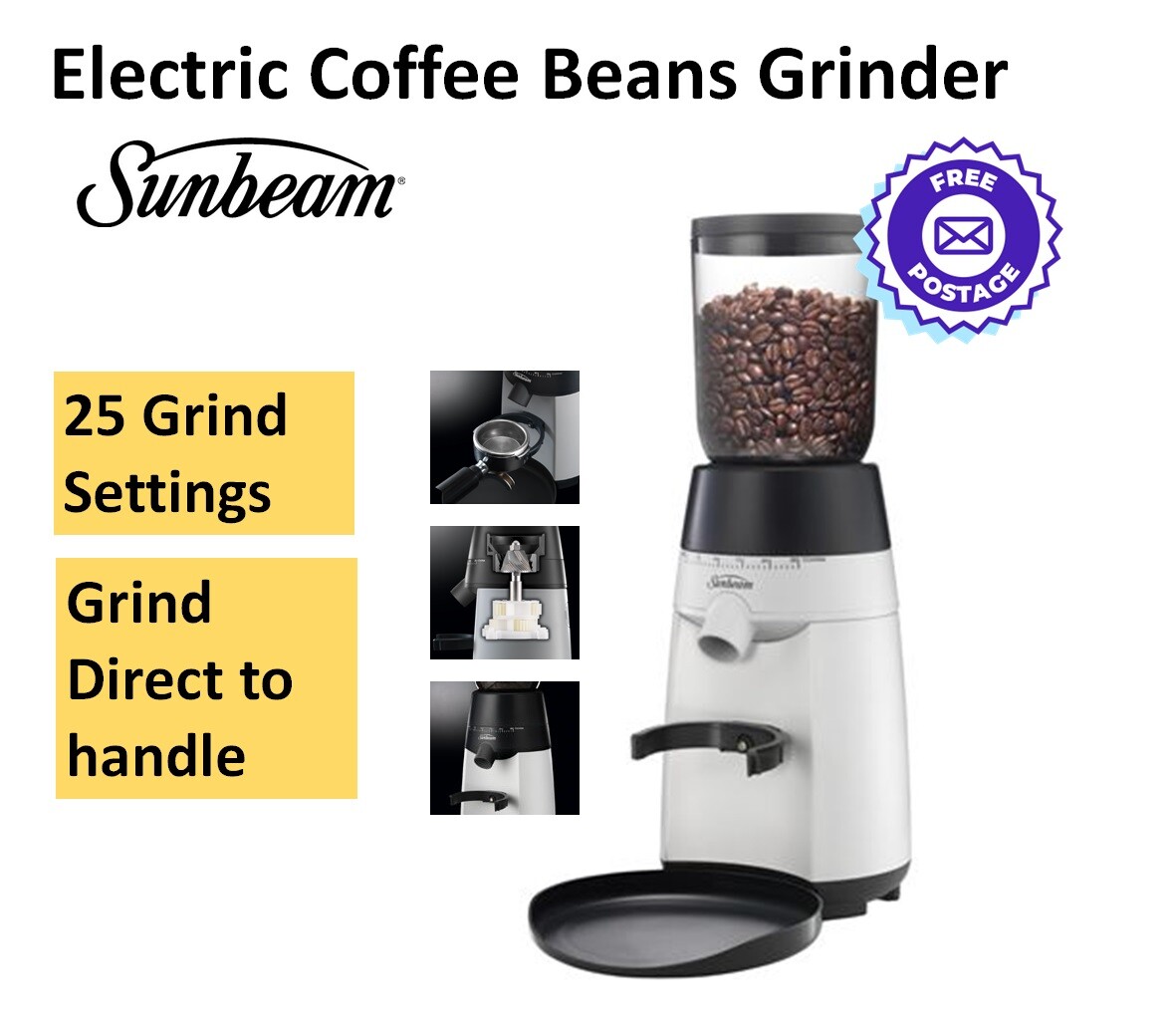 Electric Coffee Grinder Burr 25 Grind Bean Grinding Machine SUNBEAM