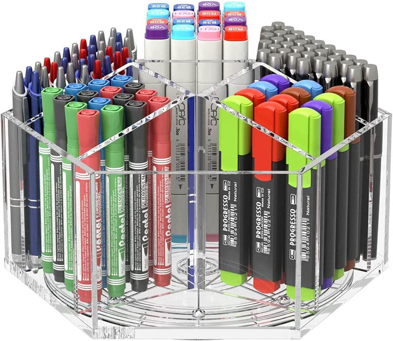 360&deg; Rotating Pen Pencil Holder 7 Compartments Multi Capacity Marker Storage Art