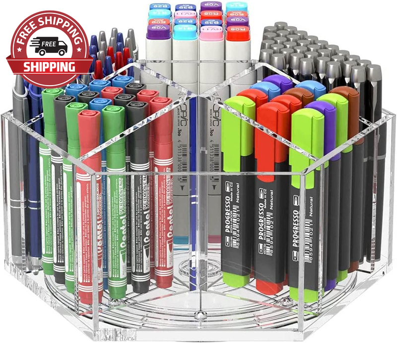 Acrylic Pen Pencil Holder 7 Compartments, Multi-Capacity Marker Storage Art Supp