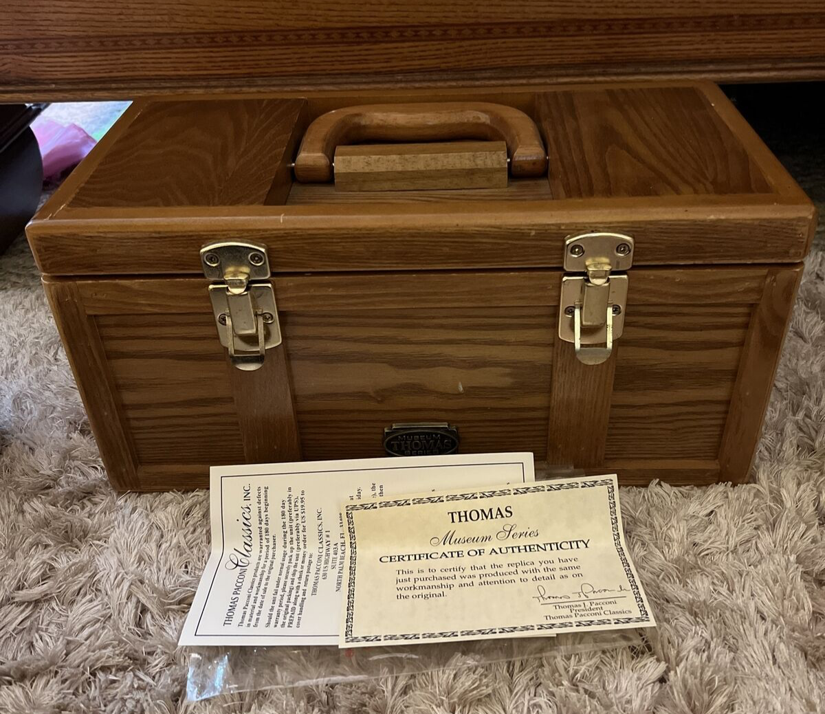 Vintage Thomas Museum Series Wooden Toolbox  W/Certificate of Authenticity