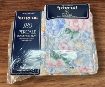 Springmaid Vtg sheets king set+ 2 Pillow Cases Powder Rose 50/50 Blend Usa
