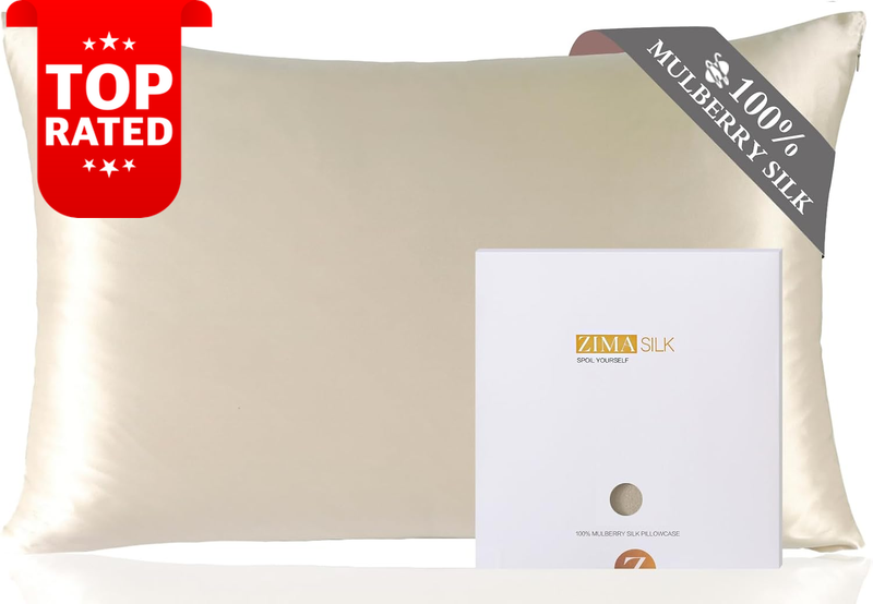 100% Pure Mulberry Silk Pillowcase Queen 20"x30" Beige Hair Skin Health 600 TC