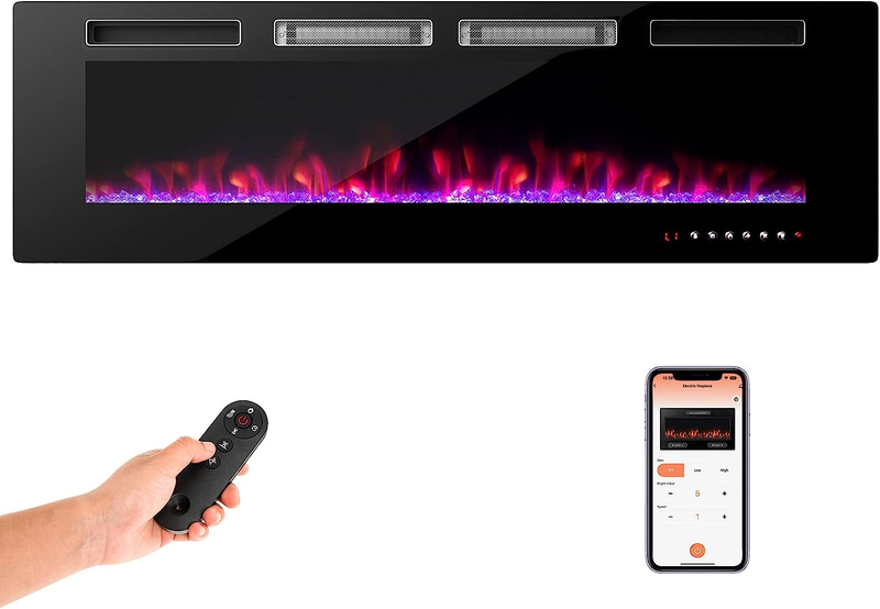60-Inch Wide Electric Fireplace, 3.19-Inch Deep Ultra-Thin Wall-Mounted and Rece