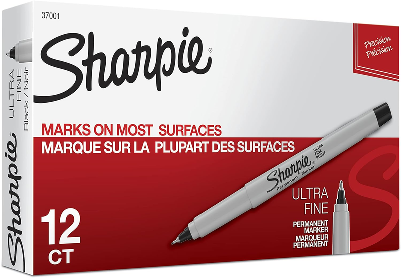 Permanent Markers, Ultra Fine Point, Black, 12 Count