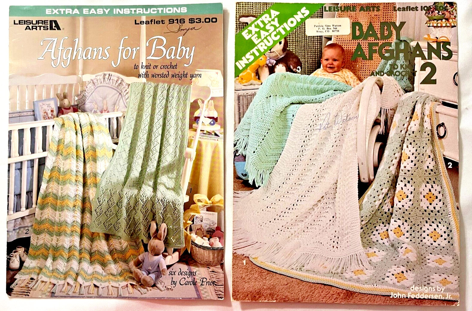 Knitting Crochet 12 Patterns Afghans for Baby Books x2 Extra Easy Instructions