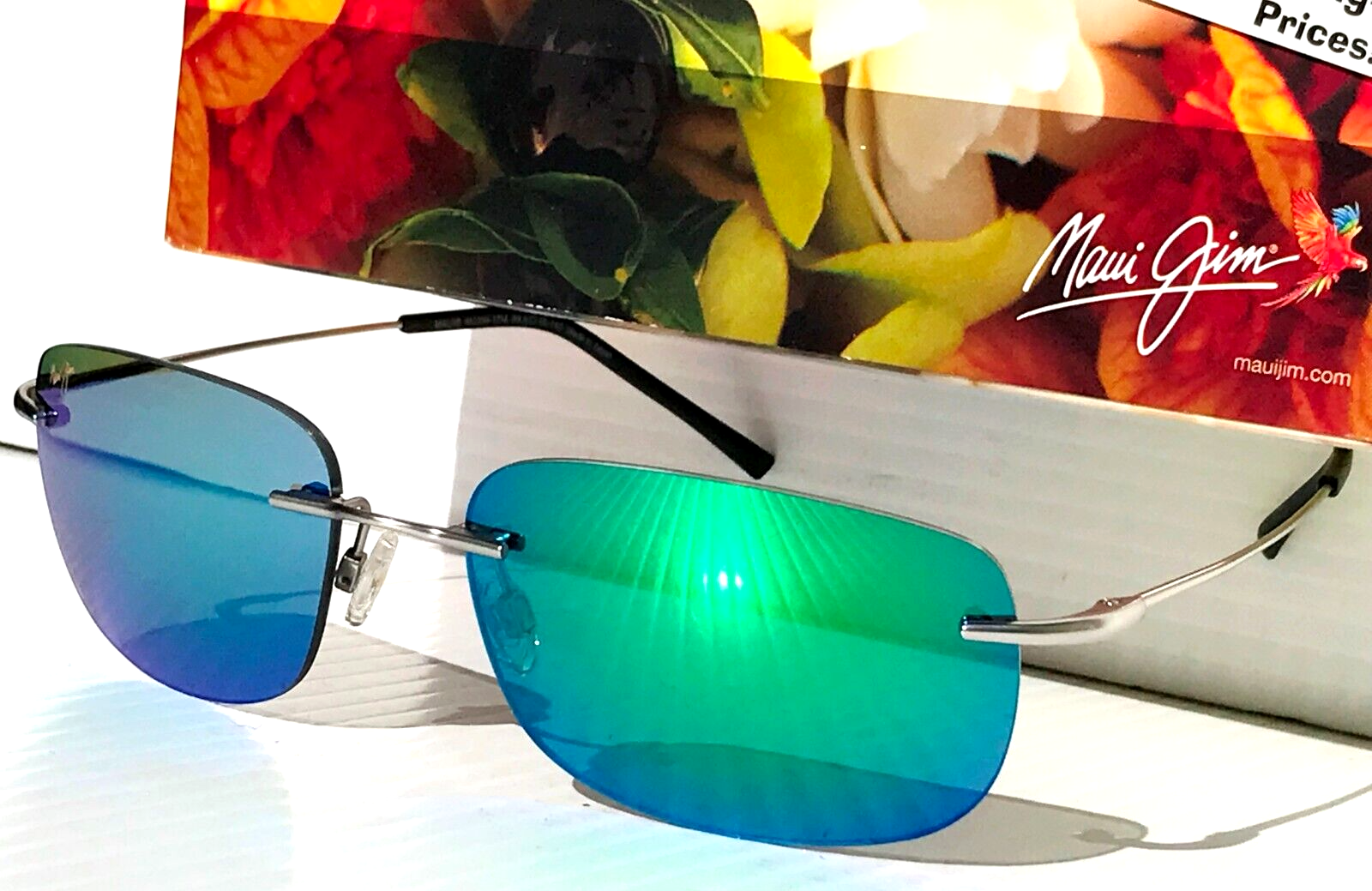 Pre-owned Maui Jim Ohai Matte Silver Polarized Green Mirror Sunglass Gm334-17m