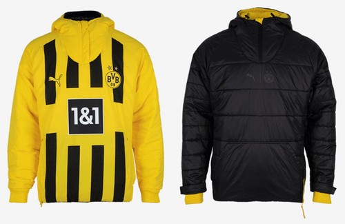 Pre-owned Puma Men Dortmund Reversible Jacket Run Black Soccer Bvb 09 Top Jackets 77111506 In Black, Yellow