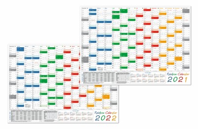 Rainbow Wandkalender DIN A0 2021+2022 gerollt Wandplaner inkl Ferien & Feiertage