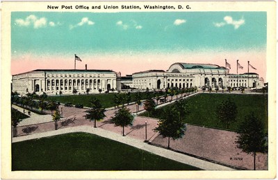 Post Office and Union Station Washington DC Divided Unused Postcard c1920