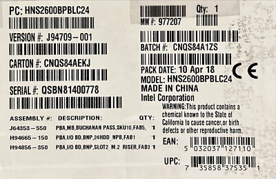 Intel HNS2600BPBLC24 Compute Module  2U Rack Socket P NEW OPEN BOX