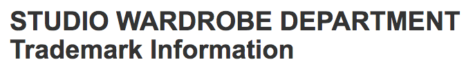 Studio Wardrobe Department Trademark & StudioWardrobeDepartment.com / 11 Domains