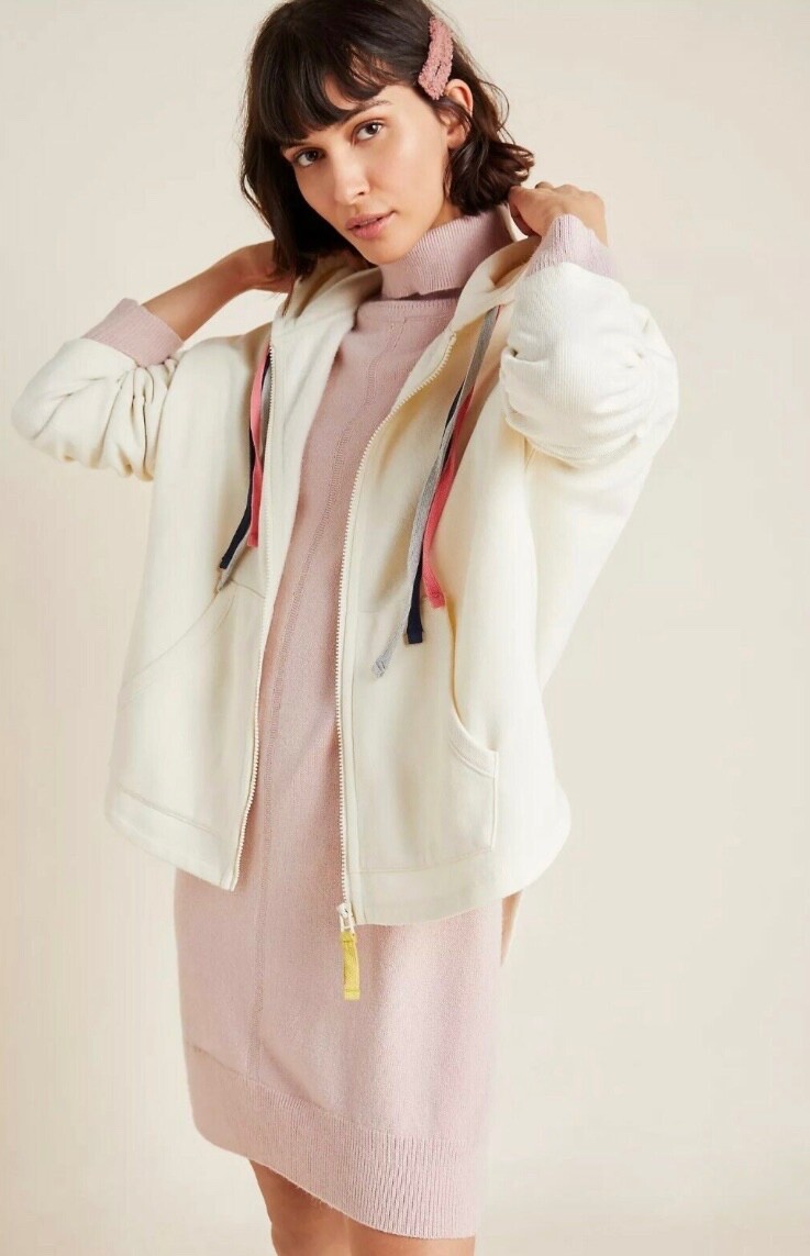 

Anthropologie Danielle Толстовка с капюшоном на молнии Толстовка Hi Lo Разноцветные завязки  NWT, Multicolor
