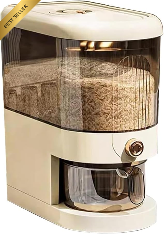 Rice Dispenser, Grain Container Storage, Measuring Cylinder with Lid, Sealed Ric