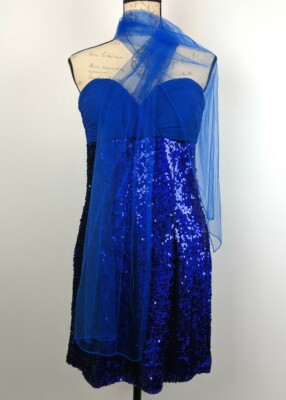 Milano Formals E1672 Royal Blue Sequin Strapless Formal Party Prom Dress 14P NWT