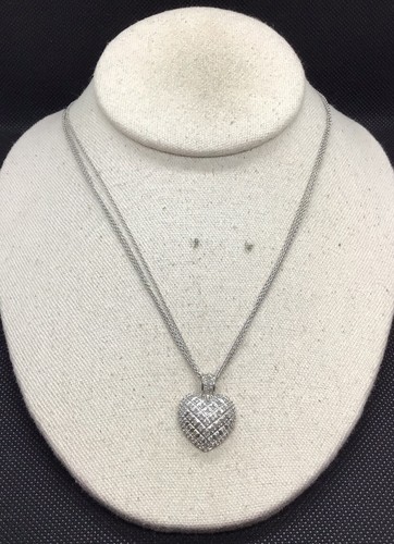 Sterling Silver 925 Triple Strand Diamond Heart Pendant