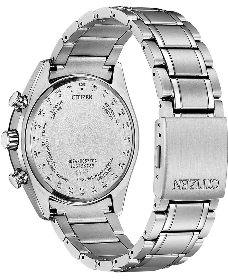 Pre-owned Citizen Titanium Sapphire Moonphase Radio Controlled Black Dial Watch By1018-80e