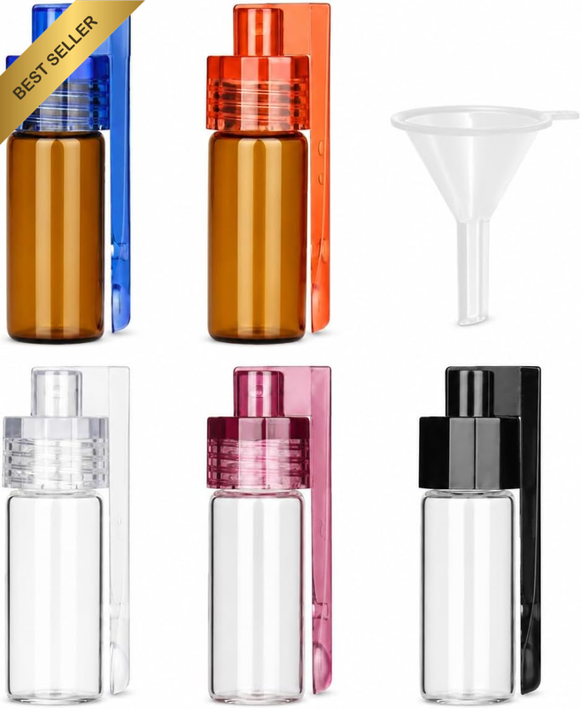 6 Pcs Glass Spice Powder Tool Set with Micro Funnel Spoon Storage, Portable Snuf
