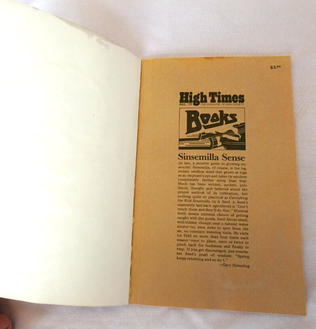 Caretaking the Wild Sinsemilla A Seed Growing Marijuana Cannabis Outdoors RARE