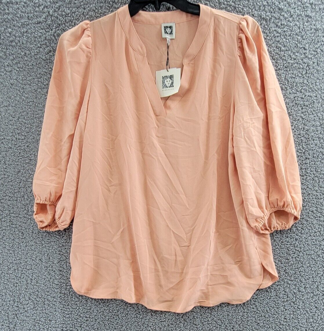 Anne Klein Women's 3/4-Sleeve Popover Blouse Women's M Warm Sand Split Neck - Picture 1 of 16