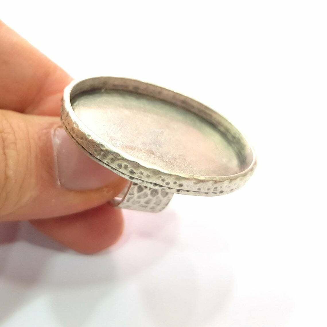 Ring Blank Base Bezel Setting Antique Silver Adjustable 40x30 mm blank G16061