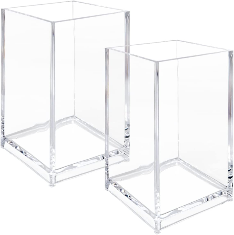 2Psc Clear Acrylic Pencil Pen Holder Cup, Clear Makeup Brush Holder Acrylic