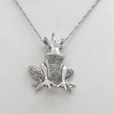Sterling Silver Natural Diamond Frog Prince Pendant Necklace 18in Alwand Vahan