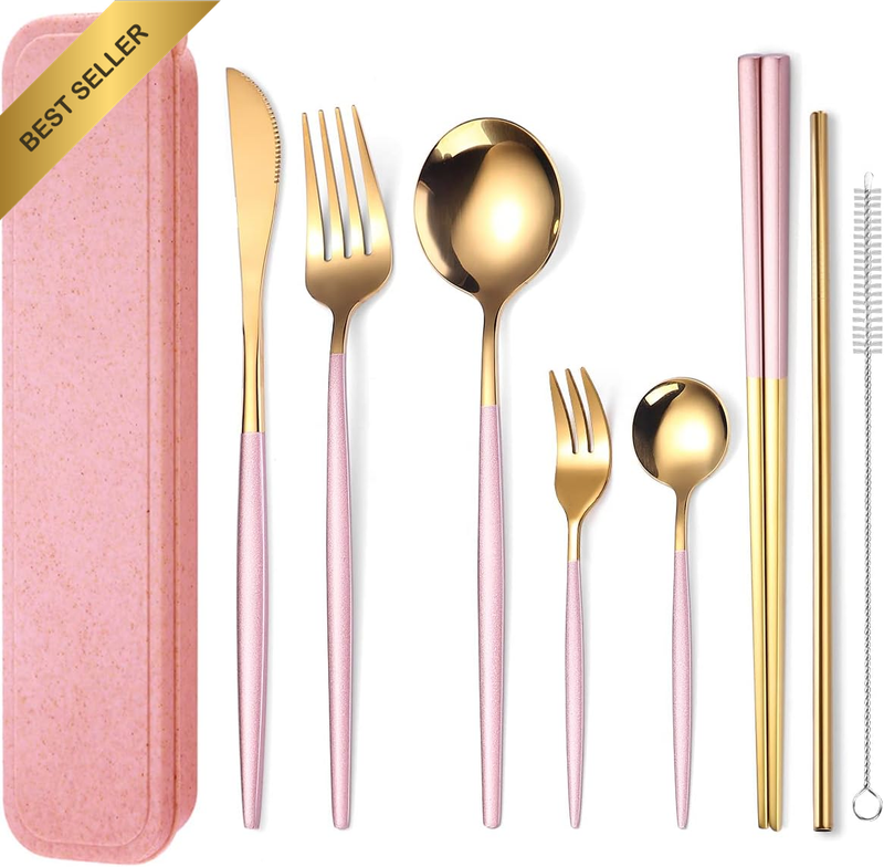 8 Pieces Stainless Steel Flatware Set Portable Reusable Cutlery Set Travel Utens