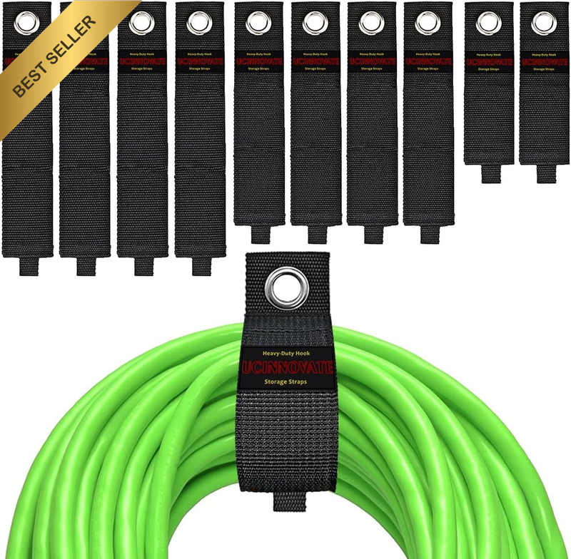 10 Pack Extension Cord Organizer, Heavy Duty Storage Straps for Garage, Hook and