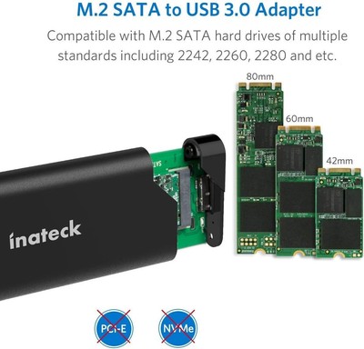 Inateck M.2 SATA Enclosure USB 3.0 External Hard Drive Case SDD to USB FE2012N