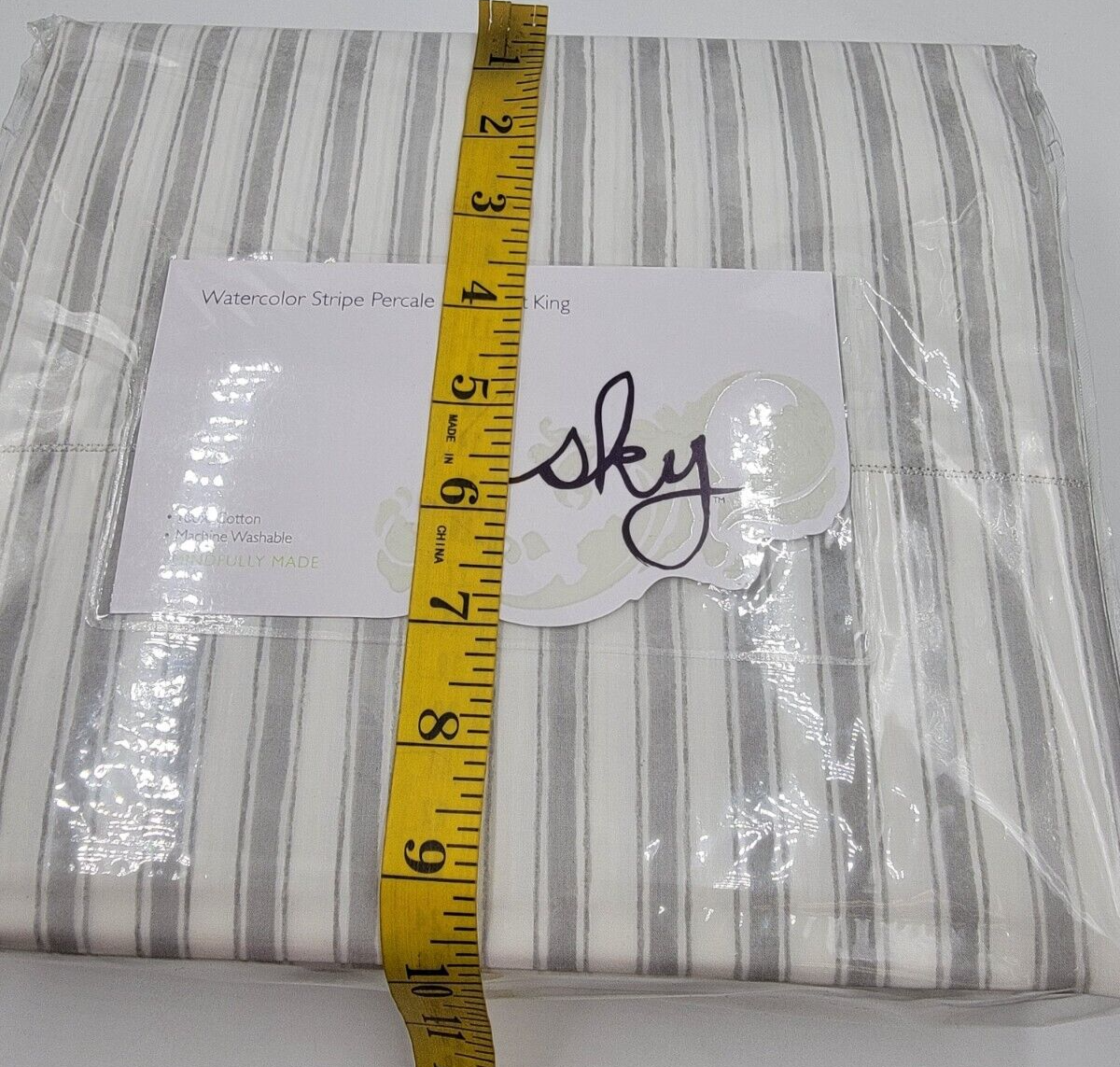 Sky Watercolor Stripe Percale Sheet King Set 78x80x15in/20x36in Reflection Blue - Picture 5 of 12