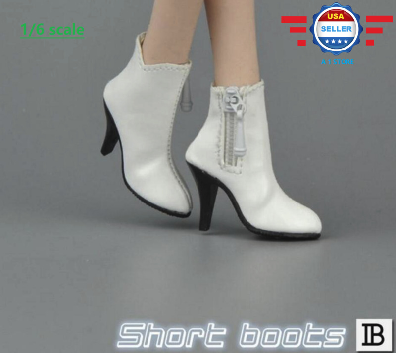 1/6 Scale Female White Short Ankle Shoes Leather Boots Hollow For 12" Phicen