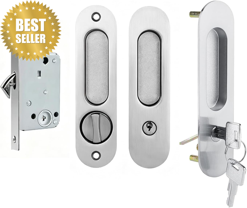 Sliding Barn Door Mortise Latch Lock - Invisible Door Locks Handle with Keys for