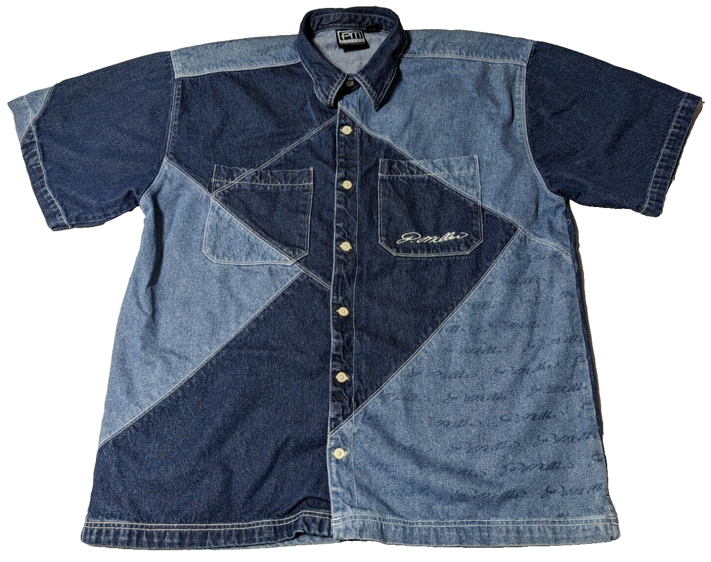 トップス Fatigue Shirt - Denim Twill Shirting VTG P. Miller Men 2XL Signature Patchwork Heavyweight Denim