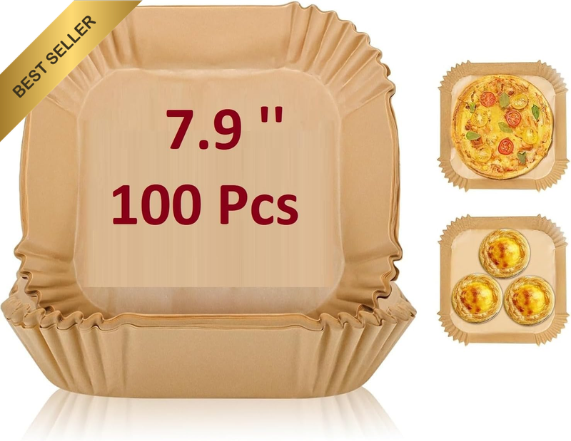 100PCS Square Air Fryer Paper Liners – 7.9 Inch Disposable, Non-Stick, Oil