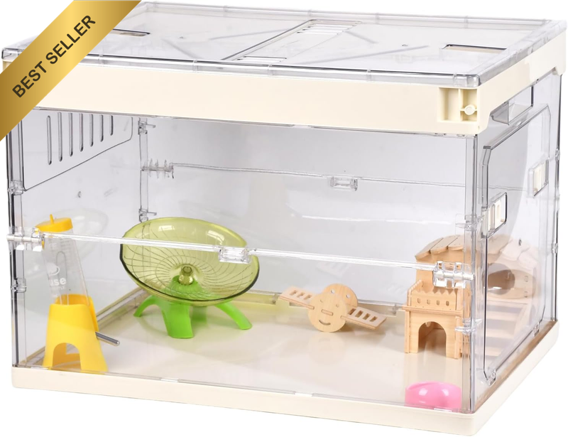 Foldable Hamster Cage Transparent Habitat Water Bottle House Wheel