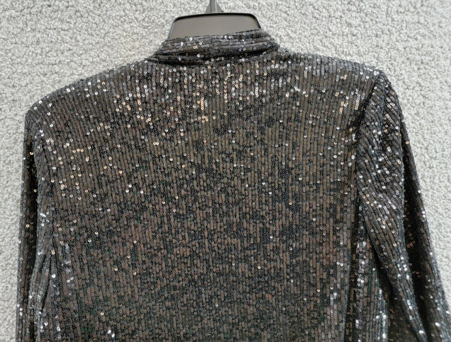 Eliza J Sequin Jacket Women's Small Black Open Front Long Sleeves Relaxed Fit + - Picture 9 of 15
