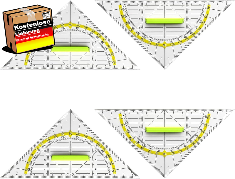 Geodreieck Set 4 Stück 14 cm transparent flexibel für Schule Büro Maler