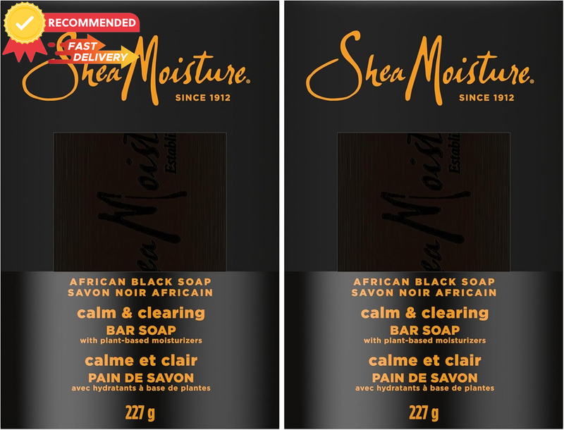 African Black Soap & Shea Butter 230g - Natural Skin Care, Pack of 2
