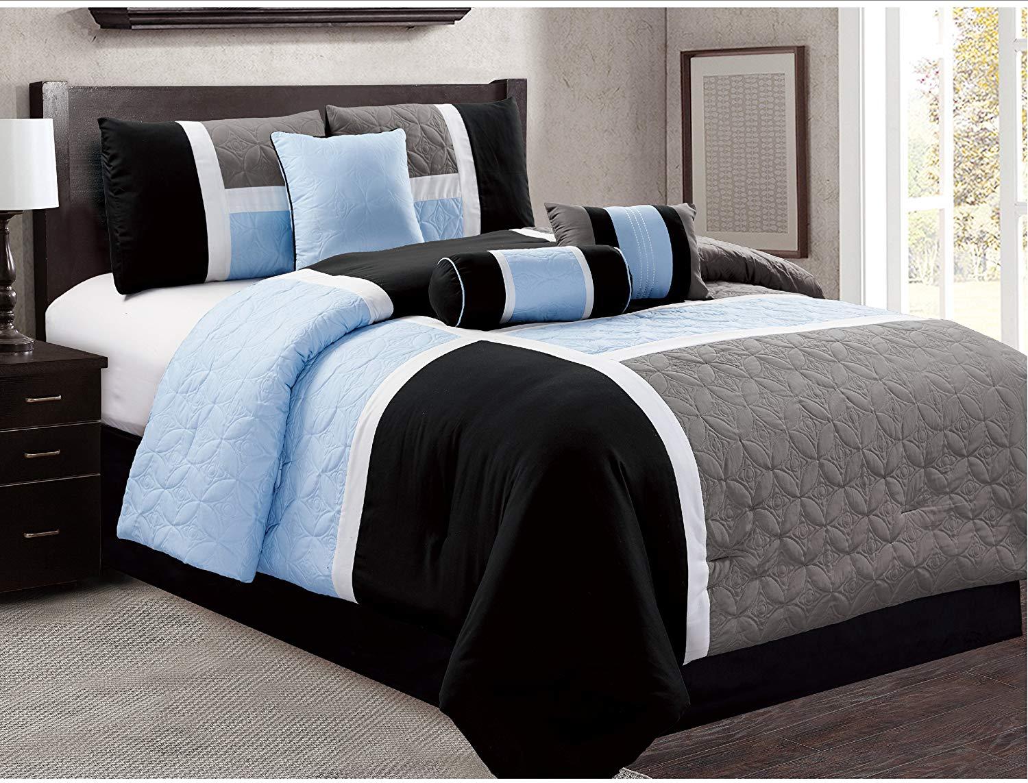 7 Piece Luxury Quilted Patchwork Bedding Comforter Set ...