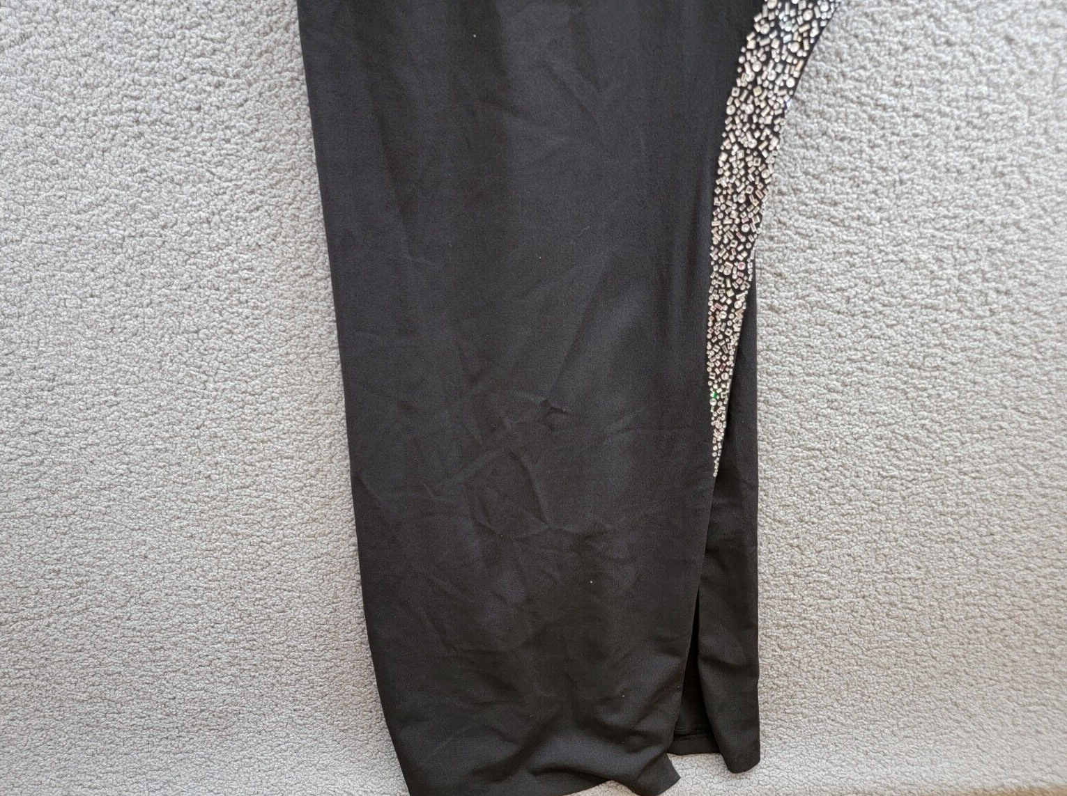 Nightway Rhinestone-Trim Strappy-Back Gown Women 12 Black Straight Neck Back Zip - Picture 4 of 16