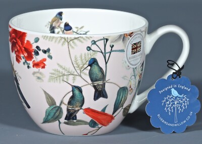 BLUEBIRD AND WILLOW HUMMINGBIRDS ON PINK Bone China Jumbo Cup
