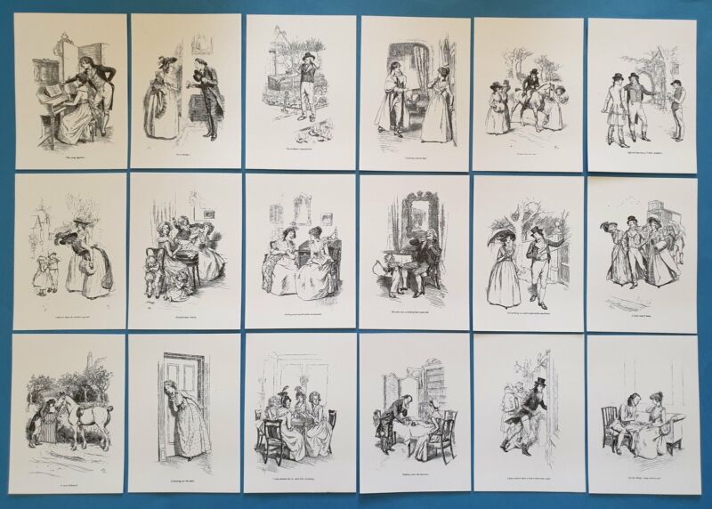Set of 18 A6 Size Postcards Illustrations from Sense and Sensibility Jane Austen